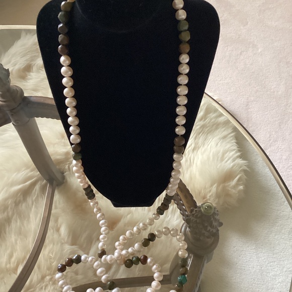 Pearl and Faceted Jade Necklace - Picture 1 of 2